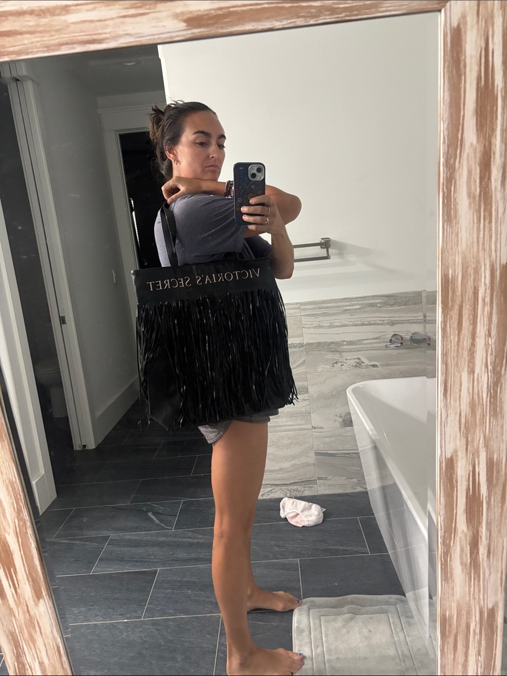 Victoria's Secret Black Fringe Shoulder Tote